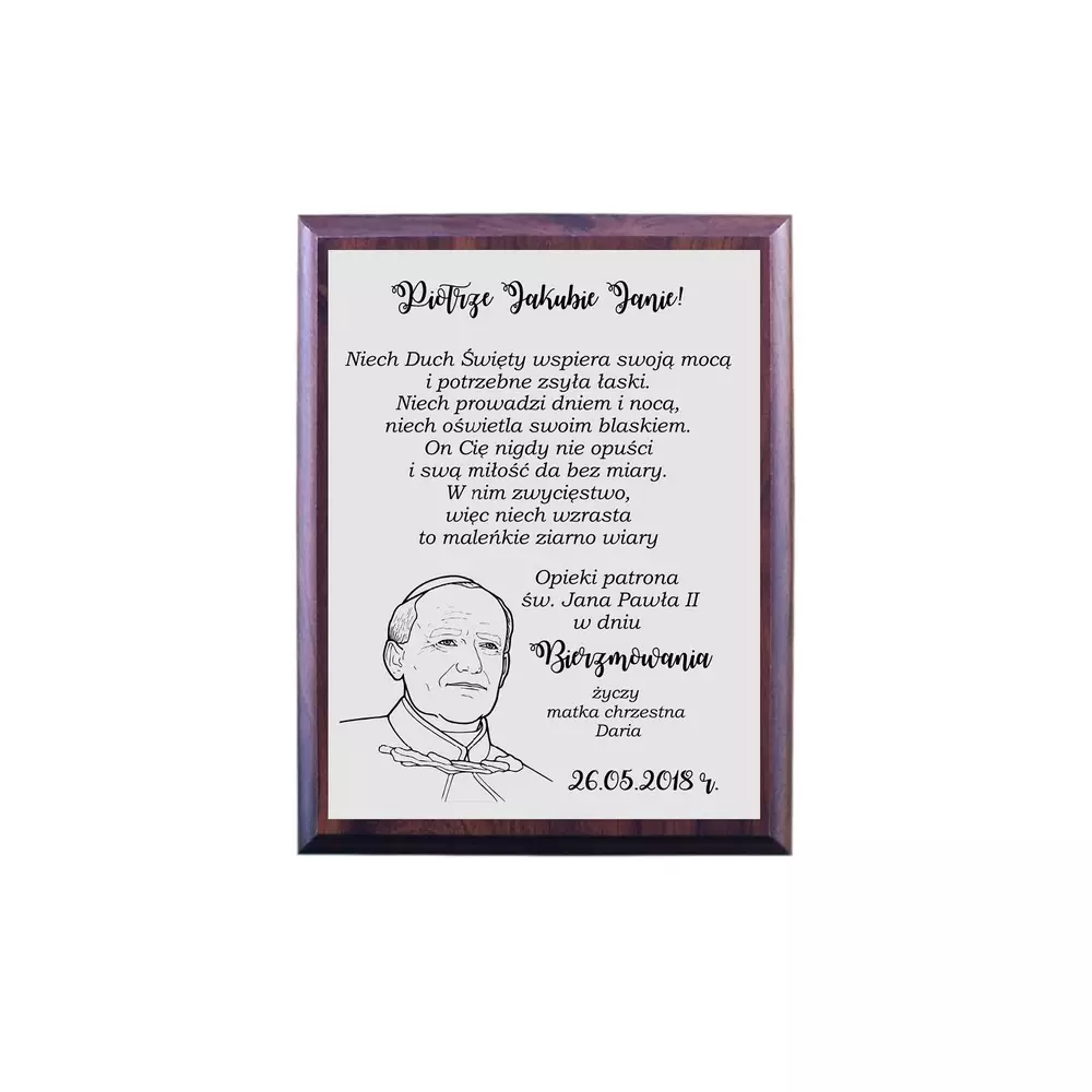 Dyplom BIERZMOWANIE pamiątka Jan Paweł II obrazek